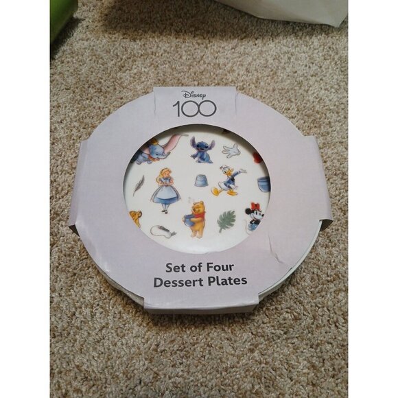 Other - Set Of 4 Disney 100 Ceramic Dessert Plates (Lunch, Salad) 8" New‎ In Package